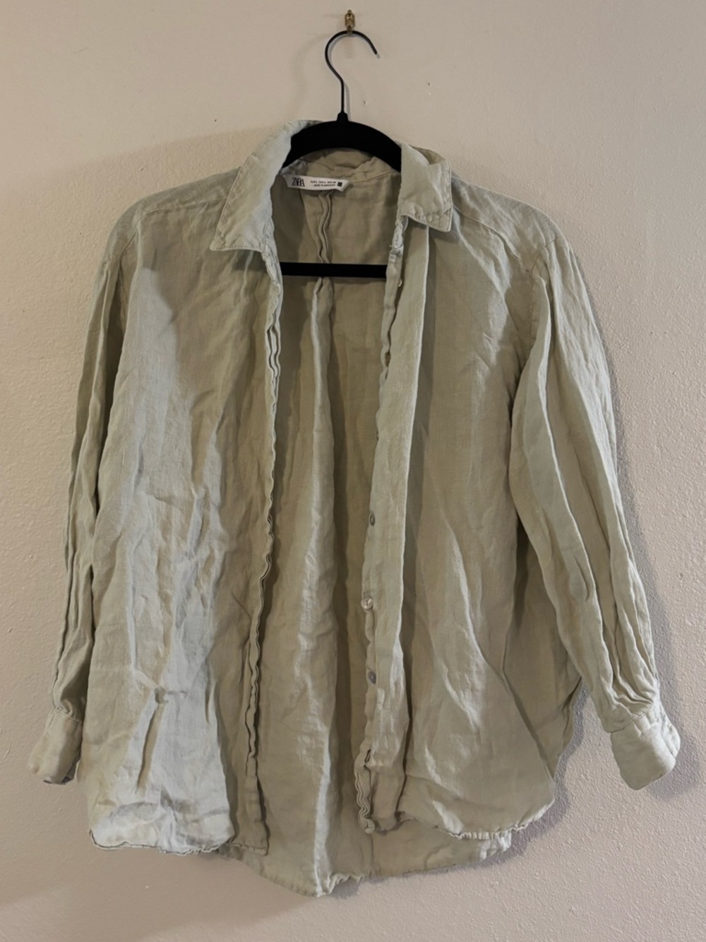 ZARA Light Sage Linen Button-Up